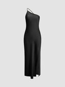 Chic Satin Maxi Dress with Back Slits
