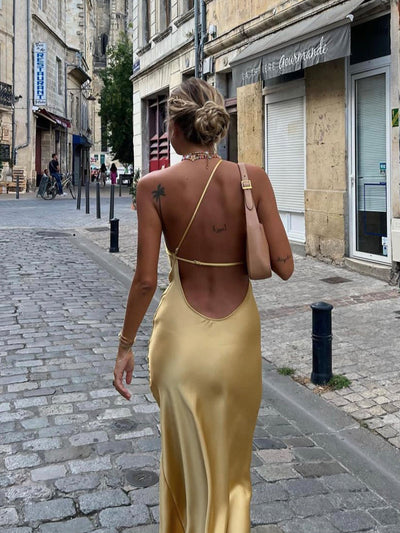 Chic Satin Maxi Dress with Back Slits