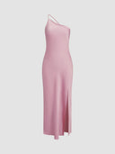 Chic Satin Maxi Dress with Back Slits