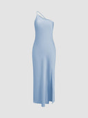 Chic Satin Maxi Dress with Back Slits