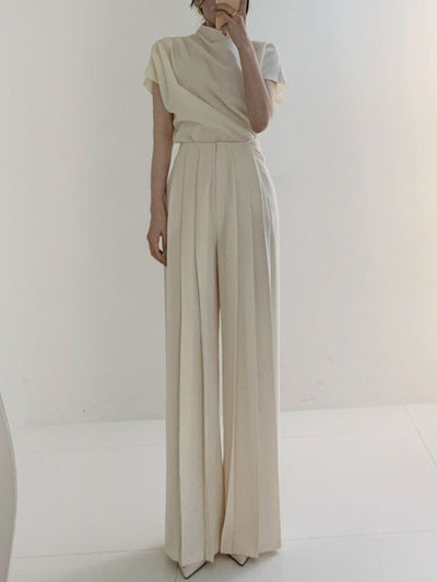 Chic Pleated High Waist Wide Leg Trousers