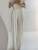 Chic Pleated High Waist Wide Leg Trousers