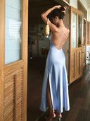 Satin Backless Maxi Dress with Slit