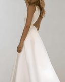 Minimalist White Wedding Dress with Deep V-Neck and Pockets