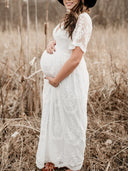 Chic Maternity Maxi Dress with Lace Embroidery