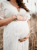 Chic Maternity Maxi Dress with Lace Embroidery