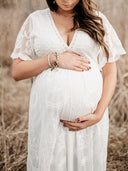 Chic Maternity Maxi Dress with Lace Embroidery