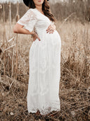 Chic Maternity Maxi Dress with Lace Embroidery