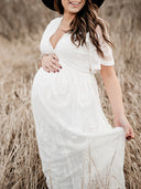 Chic Maternity Maxi Dress with Lace Embroidery