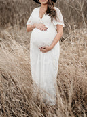 Chic Maternity Maxi Dress with Lace Embroidery