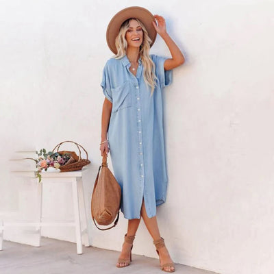 Chic Short Sleeve Denim Dress