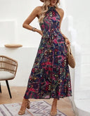 Vintage-Inspired Women's Retro Maxi Halterneck Dress
