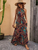 Vintage-Inspired Women's Retro Maxi Halterneck Dress