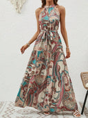 Vintage-Inspired Women's Retro Maxi Halterneck Dress