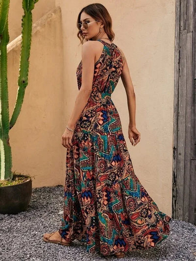Vintage-Inspired Women's Retro Maxi Halterneck Dress