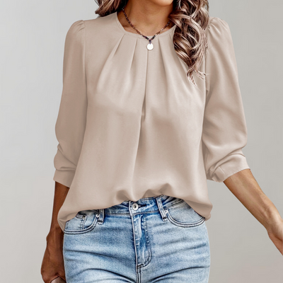 Chic Women's Blouse with Pleated Puff Sleeves