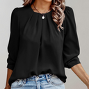 Chic Women's Blouse with Pleated Puff Sleeves