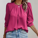 Chic Women's Blouse with Pleated Puff Sleeves