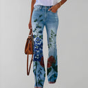 Floral Print Straight Leg Jeans for Women