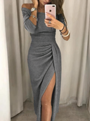 Off-Shoulder Glitter Evening Dress