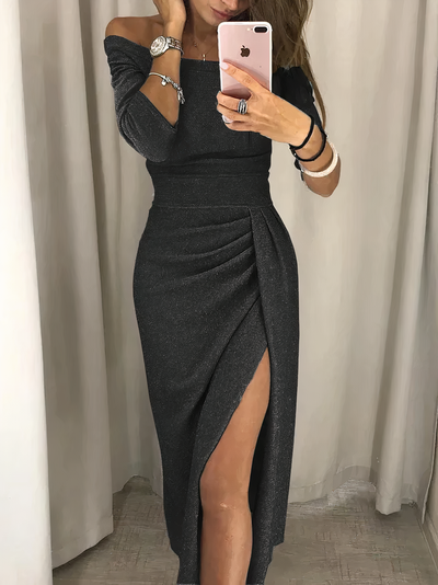 Off-the-Shoulder Glitter Party Dress