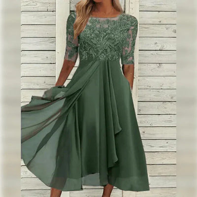 Lace and Chiffon Midi Dress for Style