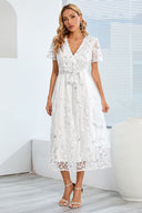Sequin-Embellished Short-Sleeve Mesh Dress