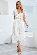 Sequin-Embellished Short-Sleeve Mesh Dress
