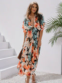 Bohemian Floral V-Neck Maxi Dress for Women