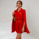 Chic Cape Blazer Mini Dress with Belt & Gold Accents