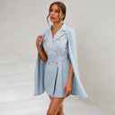 Chic Cape Blazer Mini Dress with Belt & Gold Accents