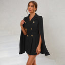 Chic Cape Blazer Mini Dress with Belt & Gold Accents