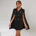 Chic Cape Blazer Mini Dress with Belt & Gold Accents