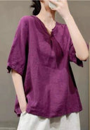 V-Neck Cotton Blouse for Effortless Style