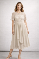 Chic Lace and Chiffon Midi Dress for Women