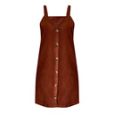 Chic V-Neck Cord Dress with Straps & Buttons