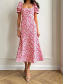 Square Neck Midi Dress for Women - Summer Style