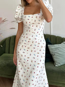 Square Neck Midi Dress for Women - Summer Style