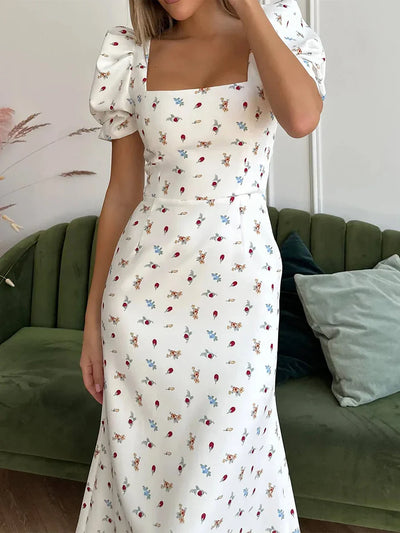 Square Neck Midi Dress for Women - Summer Style