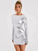 Shimmering Bodycon Mini Dress in Metallic Finish