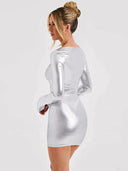 Shimmering Bodycon Mini Dress in Metallic Finish