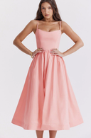 Chic Midi Dress with Lace-Up Back Design