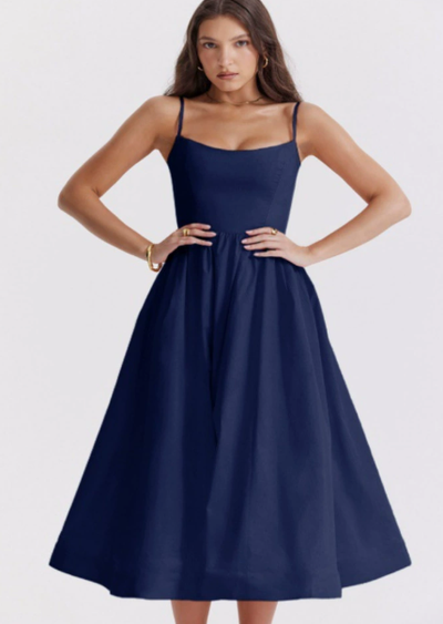 Chic Midi Dress with Lace-Up Back Design