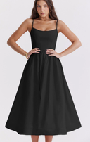 Chic Midi Dress with Lace-Up Back Design