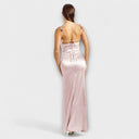 Embellished Satin Dress with Back Lacing for Parties