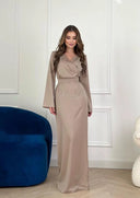 Satin Long Sleeve V-Neck Dress – Chic & Stylish