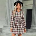 Chic Checked Shirt Dress with Belt and Button Accents