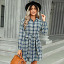 Chic Checked Shirt Dress with Belt and Button Accents