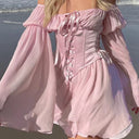 Chic Off-the-Shoulder Corset Dress with Flared Sleeves