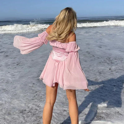 Chic Off-the-Shoulder Corset Dress with Flared Sleeves
